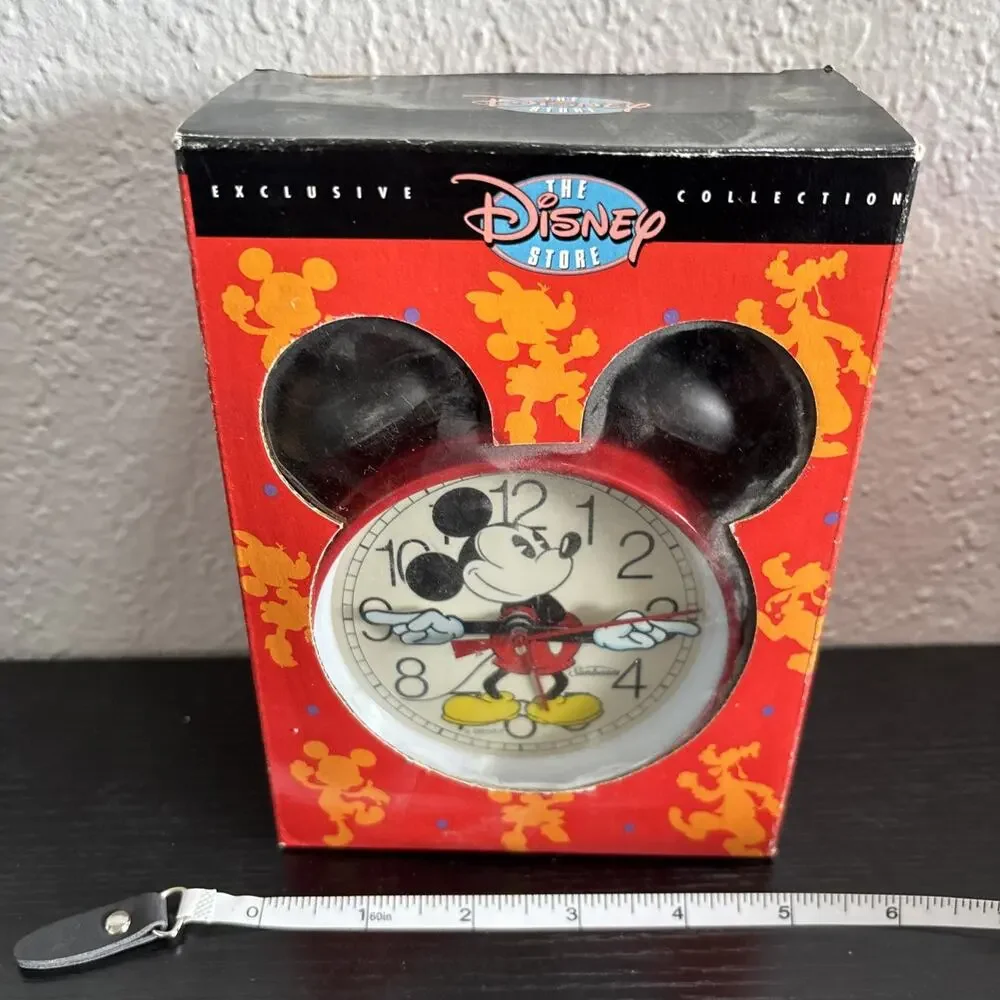 NIB Vintage Alarm Clock Sunbeam Disney Mickey Mouse Retro Red Wind-Up with Bell